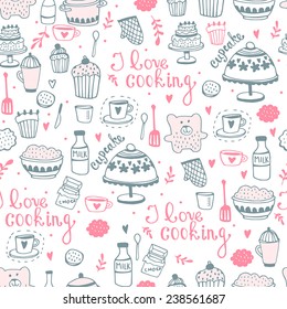 Seamless sweet vector pattern. Kitchen/food background 