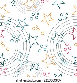seamless sweets colorful star with vintage style on white background vector pattern Magic sky.
