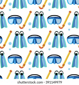 seamless swimming pattern with flat illustrate flipper, mask 