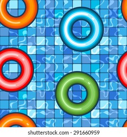 Seamless swimming pool background with colorful swim rings