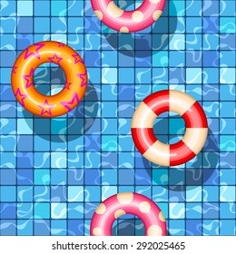 Seamless swimming pool background with colorful swim rings