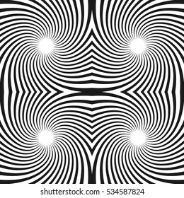 Seamless swirl pattern. Radiating lines with spiral distortion. Rotating radial stripes background