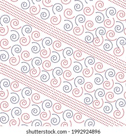 Seamless swirl pattern, red and blue stars good for 4th of July theme, best for wallpaper, background, gift wrapper, surface pattern in diagonal repeat very suitable for kids range.
