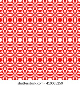 Seamless symmetric geometric ornament. Red white stylized optical prism sunbeam background. Red striped abstract wallpaper.  Vector illustration