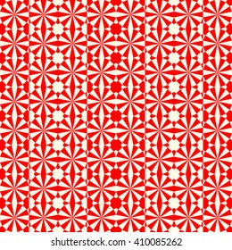 Seamless symmetric geometric ornament. Red white stylized optical prism sunbeam background. Red striped abstract wallpaper.  Vector illustration