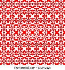 Seamless symmetric geometric ornament. Red white stylized optical prism sunbeam background. Red striped abstract wallpaper. Vector illustration