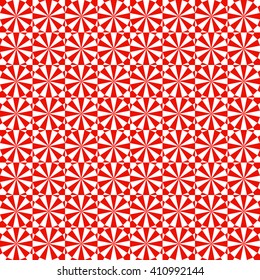 Seamless symmetric geometric ornament. Red white stylized optical prism sunbeam background. Red striped abstract wallpaper. Vector illustration
