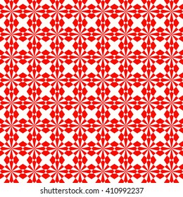 Seamless symmetric geometric ornament. Red white stylized optical prism sunbeam background. Red striped abstract wallpaper. Vector illustration