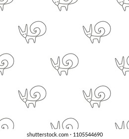 seamless symmetric pattern with   line hand drawing of fennec foxes isolated on white. Vector flat animal ormament. Cartoon fantasy style. Kids fairy print