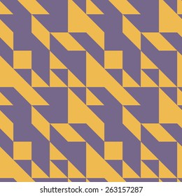 Seamless symmetrical abstract geometric pattern vector illustration. Triangle based shapes. Muted yellow and violet colors.