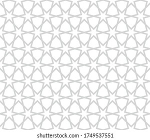 Nahtlose, symmetrische abstrakte Vektorhintergrund im arabischen Stil aus geometrischen Formen. Traditionelles islamisches Muster. Graue und weiße Farben.