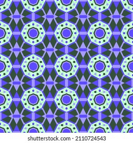 Seamless symmetrical contrast mesmerizing pattern of green and blue colors, suitable for covers, geometric backgrounds, bright paper packages, website backgrounds