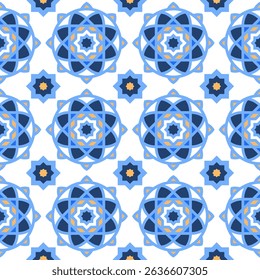 seamless symmetrical, geometric mediterranean ceramic, porcelain tiles design pattern and background vector illustration