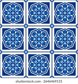 Cerámica mediterránea geométrica simétrica, geométrica sin fisuras, patrón de diseño de azulejos de porcelana y Ilustración vectorial de fondo