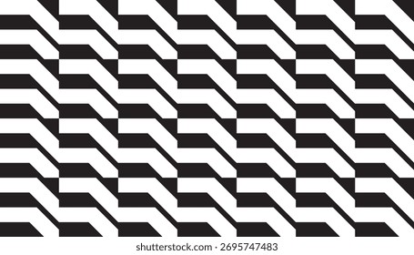A seamless, symmetrical geometric pattern with repeating blue block shapes creates the illusion of three dimensions. The black and white color combination creates a clean, modern, and dynamic feel.