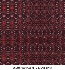 A seamless, symmetrical hand-drawn floral vector pattern featuring decorative red and burgundy tones, ideal for elegant backgrounds and vintage illustrations.
