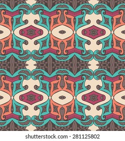 Seamless symmetrical handmade patterns. Vintage textures. Decorative background for vintage textures, textile, wrapping paper, cards, invitations, web design. Vector illustration
