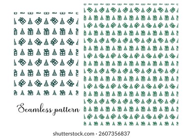 Seamless symmetrical holiday pattern with gifts and festive hubcaps.
