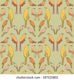 Seamless symmetrical pattern with birds. Vector