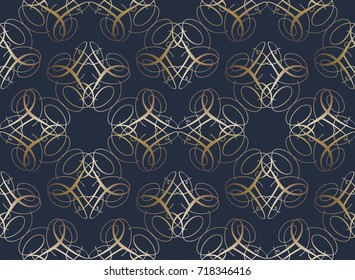 seamless symmetrical pattern in a Golden color from the figures, compiled from a variety of calligraphic lines. The pattern for the ornaments, albums, backgrounds. 