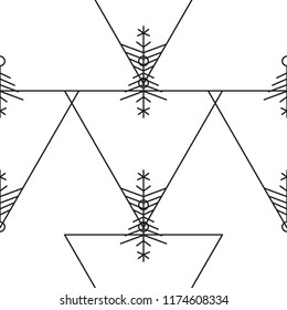 Seamless symmetrical pattern with a triangles, thin black lines, white background