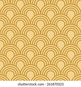 Seamless tacha brown simple art deco wave scales pattern vector