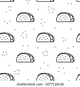 Seamless taco black icon pattern on white background