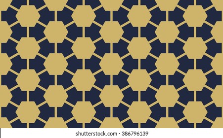 Seamless tan blue and brown connected hexagons honeycomb pattern vector
