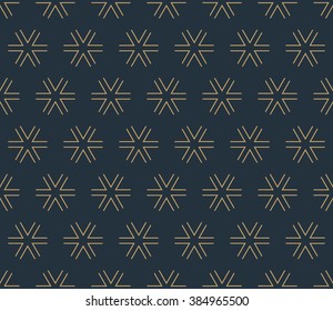 Seamless tan blue and brown hexagonal outline triangle stars geometric pattern vector