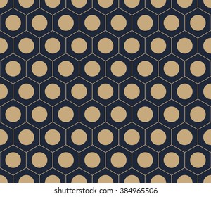 Seamless tan blue and brown hexagonal pattern with round dots vector