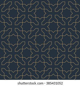 Seamless tan blue and brown islamic ornamental cross and stars pattern vector