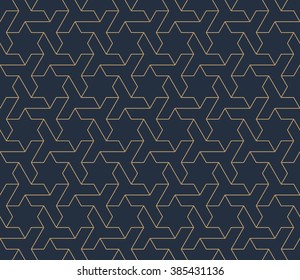 Seamless tan blue and brown islamic hexagonal stars pattern vector