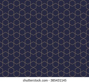 Seamless tan blue and brown islamic hexagons and stars vintage pattern vector