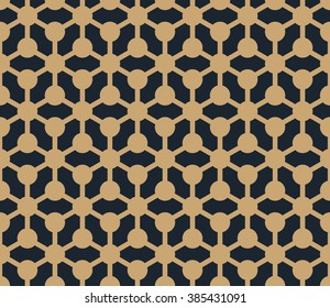 Seamless tan blue and brown isometric knotted grid molecular tile pattern vector