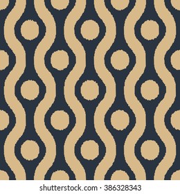 Seamless tan blue and brown ogee ikat polka dot pattern vector