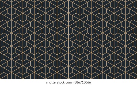 Seamless tan blue and brown trilateral outline isometric hexagonal pattern vector