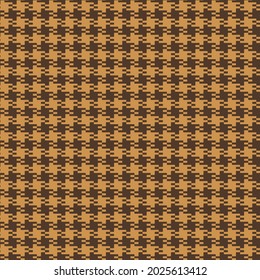 Patrón de houndstoth de píxel retro clásico marrón y amarillo sin incandescencia.Resumen clásico corta fondo texturado de tela de corte dental. Patrón sin foco. Ilustración.