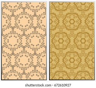 Seamless tan patterns set. Geometric ornaments. Abstract backgrounds. Vector illustration.