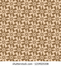 Seamless tangled pattern from brown geometrical abstract ornaments on a beige background. Vector illustration. Suitable for fabric, wallpaper or wrapping paper