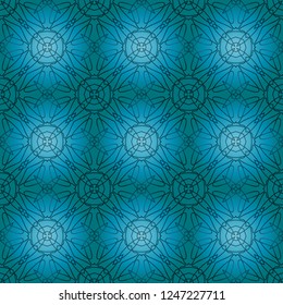 Seamless tangled pattern from dark green geometrical abstract lines on a blue background. Vector illustration. Suitable for fabric, wallpaper, wrapping paper