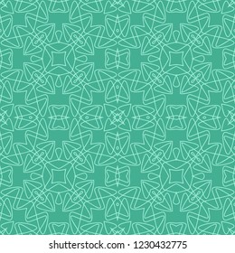 Seamless tangled pattern from geometrical abstract lines on a green background. Vector illustration. Suitable for fabric, wallpaper, wrapping paper