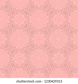 Seamless tangled pattern from pink and purple geometrical abstract lines on a light background. Vector illustration. Suitable for fabric, wallpaper, wrapping paper