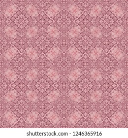 Seamless tangled pattern from purple geometrical abstract lines on a pink background. Vector illustration. Suitable for fabric, wallpaper, wrapping paper