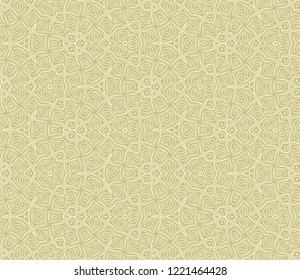Seamless tangled pattern from yellow geometrical abstract lines on a light background. Vector illustration. Suitable for fabric, wallpaper, wrapping paper