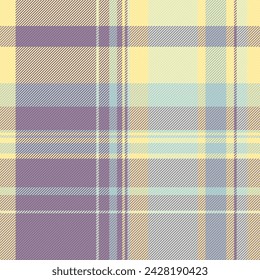 Seamless tartan background of plaid texture pattern with a textile fabric check vector in pastel and yellow colors.