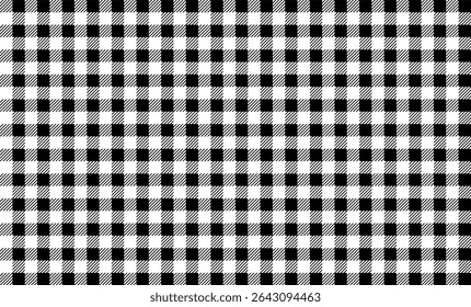Seamless tartan check design for fabric, fashion, wrapping, digital paper, or rustic decoration projects.Black and white buffalo plaid pattern with diagonal lines.