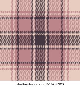 Seamless tartan check plaid pattern. Herringbone vector plaid background texture in purple brown, pink, and beige for scarf, blanket, throw, poncho, or other modern textile print.