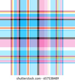 Seamless tartan checked background in blue and pink tones, vector illustration