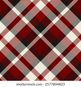 Seamless Tartan Checkered Pattern. Vintage Tartan Plaid Texture in Red, Black and White. Traditional Scottish Textile Design for Fabric, Wallpaper, and Fashion Design. Vector illustration.