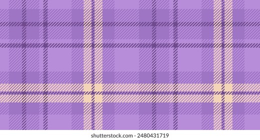 Seamless tartan design in purple and lavender with subtle yellow accents. The plaid pattern consists of crossing lines and squares, giving a traditional and stylish textile look